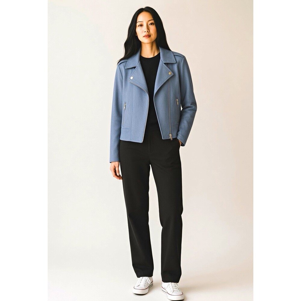 BB Dakota Steve Madden Blue Faux Suede Moto Jacket Women’s M Asymmetrical Zip